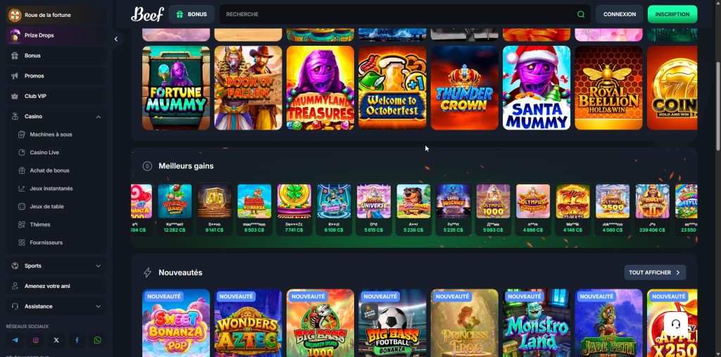 Beef Casino offer information showing Novomatic credited for Book of Ra Deluxe
